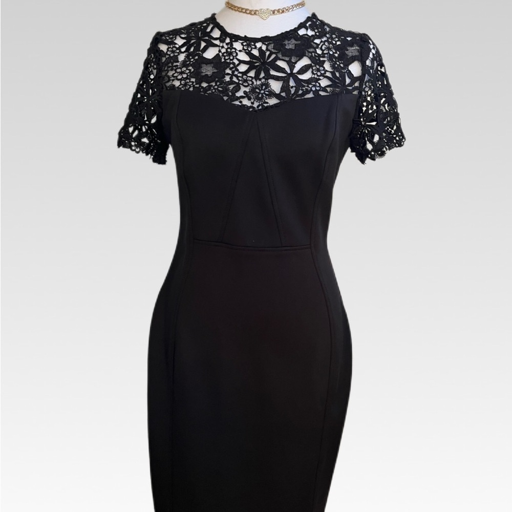 Calvin Klein Black Midi Dress with Lace Detail size 4